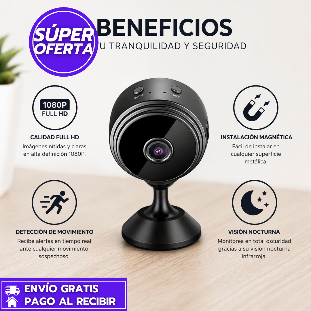 UltraSpy 2x1: Mini Cámara WiFi HD con Visión Nocturna 24/7.
